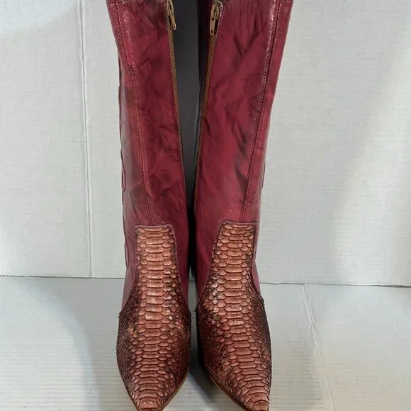LADIES SIZE 10 - RED PYTHON BOOTS - Picture 3 of 16
